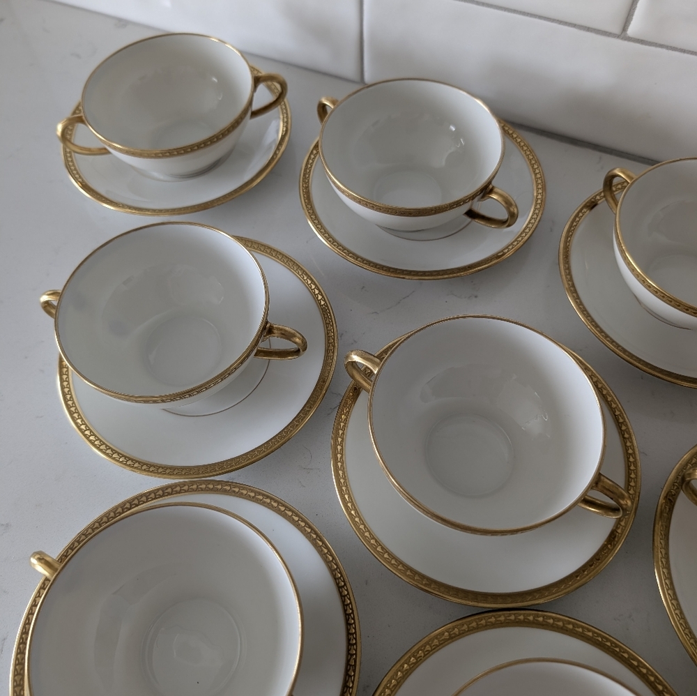 Limoges France William Guérin Circa 1900–1932 Soup Cup with Saucer Double Handle - Picture 8 of 16